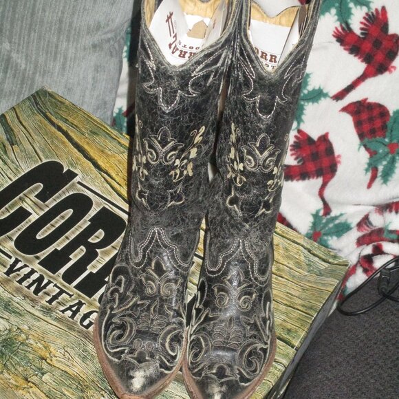 Vintage Black Corral Boots sz 7M  Lizard Over C2108 - Picture 7 of 14